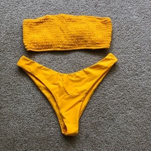 yellow bandeau bikini swimsuit set